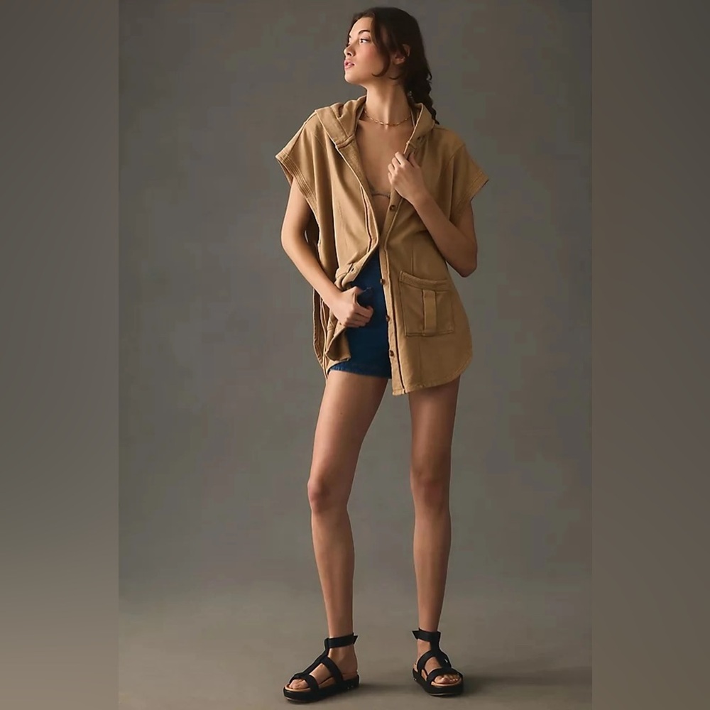 Anthropologie Pilcro Side-Tie Short-Sleeve Button-Front Poncho, XXS/XS
